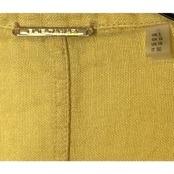 Elie Tahari Yellow 100% Linen Gauze Button Lagenlook Long Shirt Tunic Top - Picture 3 of 7